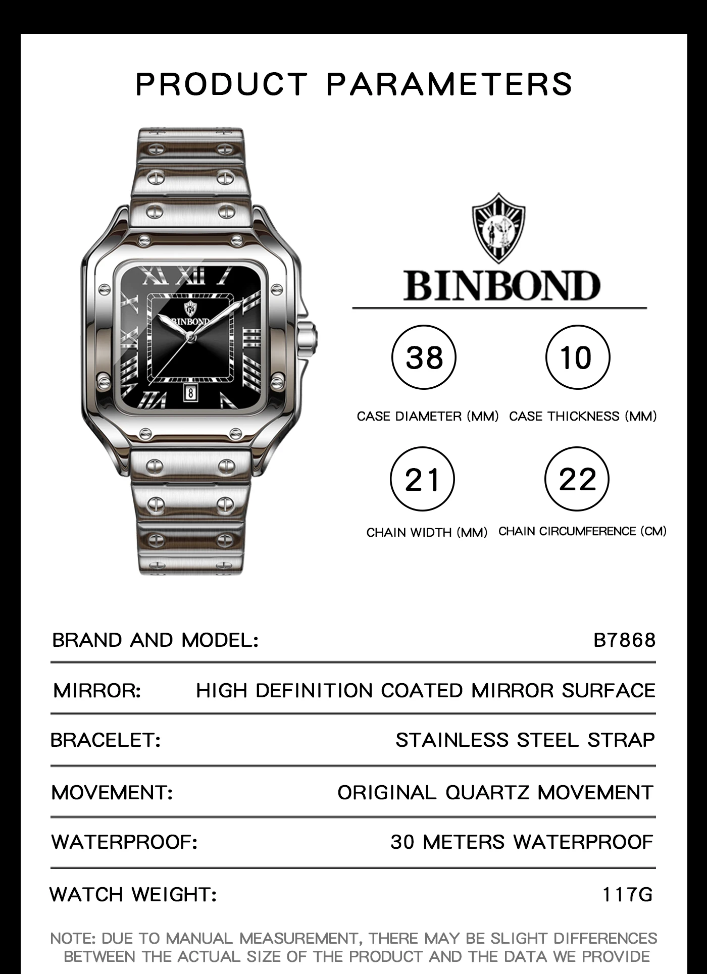 BINBOND Top New 7868 Business  - Cartier Watch Tank recension och pris