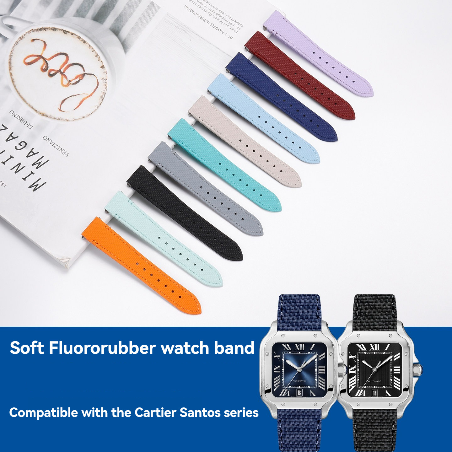 19 21mm Fluororubber Watch Ban - Cartier Watch Santos recension och pris